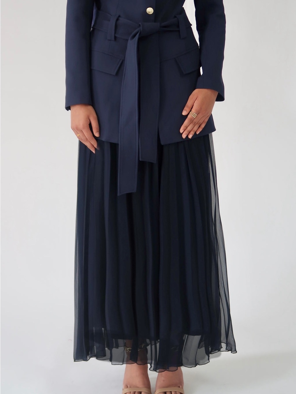 Summer Evenings Navy Pleated Chiffon Skirt